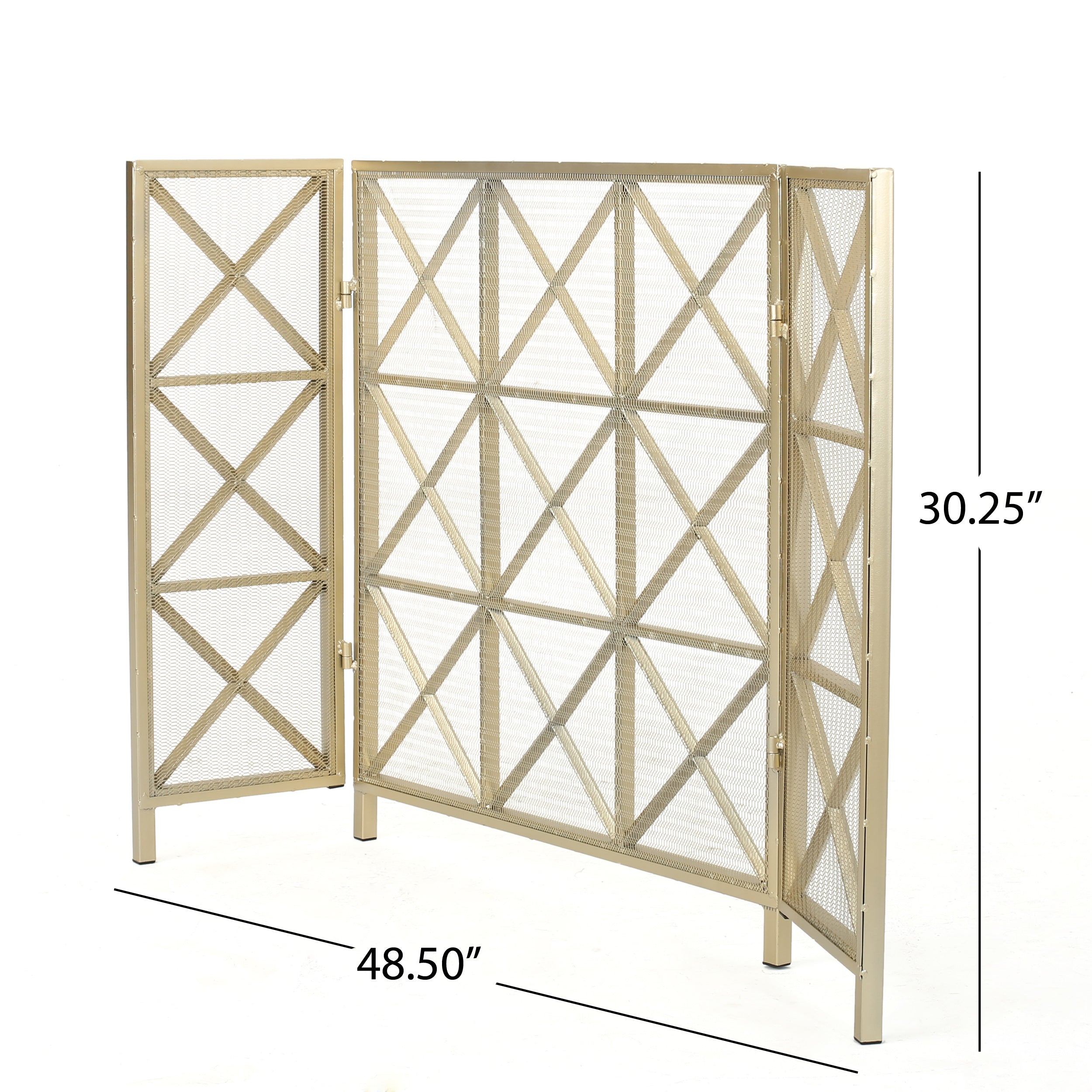 Mandralla Modern 3-Panel Iron Fireplace Screen with Cross Hatch Pattern