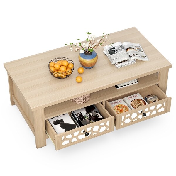 Costway Coffee Table with2 Drawers and Open Shelf Modern Rectangular - See Details