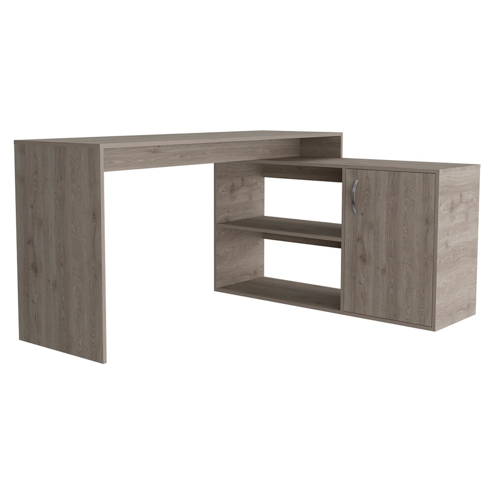 Light Grey Finish Contemporary L Shaped Writing Desk with Abundant Storage