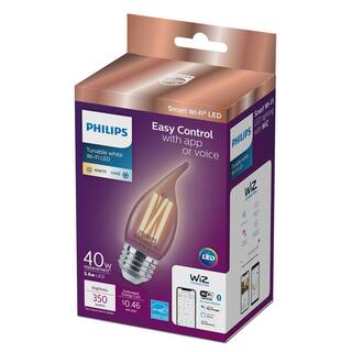 Philips 40-Watt Equivalent BA11 Smart Wi-Fi LED Tuneable White E26 Medium Light Bulb Powered by WiZ with Bluetooth (2-Pack) 567263