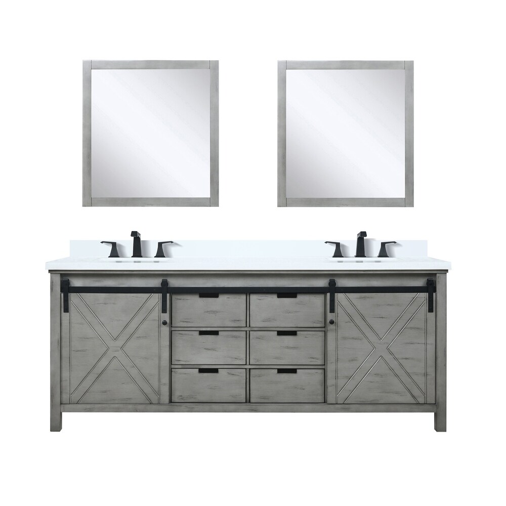 Marsyas 80 in W x 22 in D Brown Double Bath Vanity  Cultured Marble Countertop  Faucet Set and 30 in Mirrors