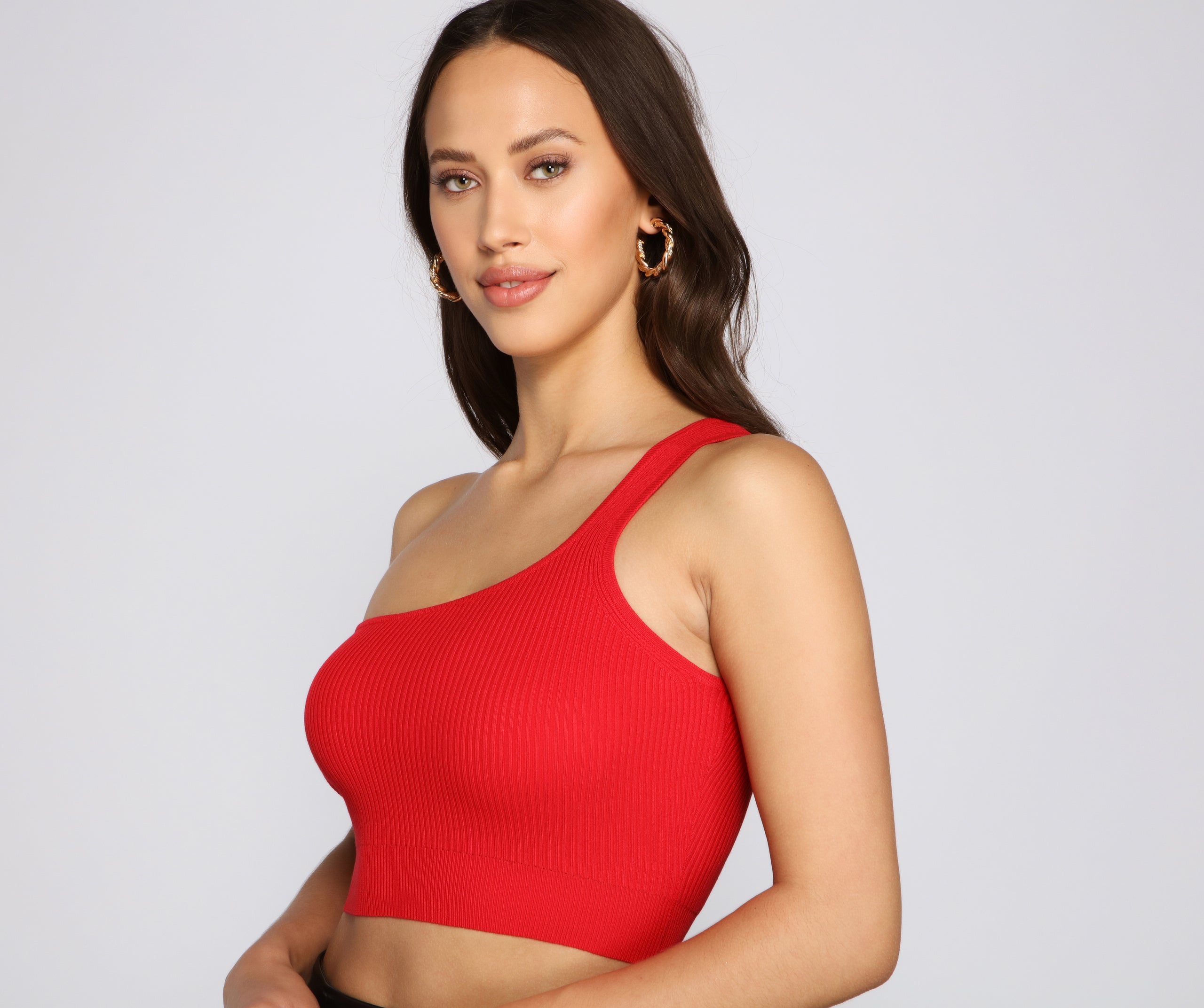 One Shoulder Ribbed Knit Crop Top