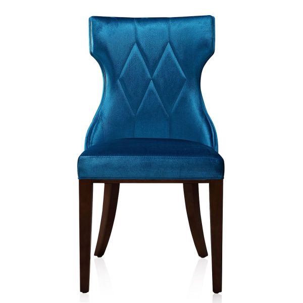 Reine Velvet Dining Chair (Set of Two) in Cobalt Blue and Walnut