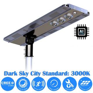 eLEDing AI SMART 4800 Lumens Metallic Solar Power Motion Activated Outdoor Integrated LED CREE 3000K Street Area Light EE830W-AI30-W