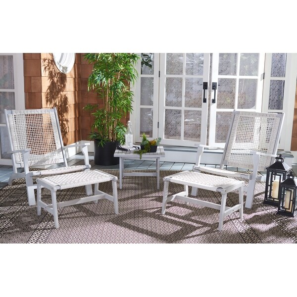 SAFAVIEH Chantelle Outdoor Solid Wood Chaise Lounge Chair and Stool Set of 2 (Includes End Table)