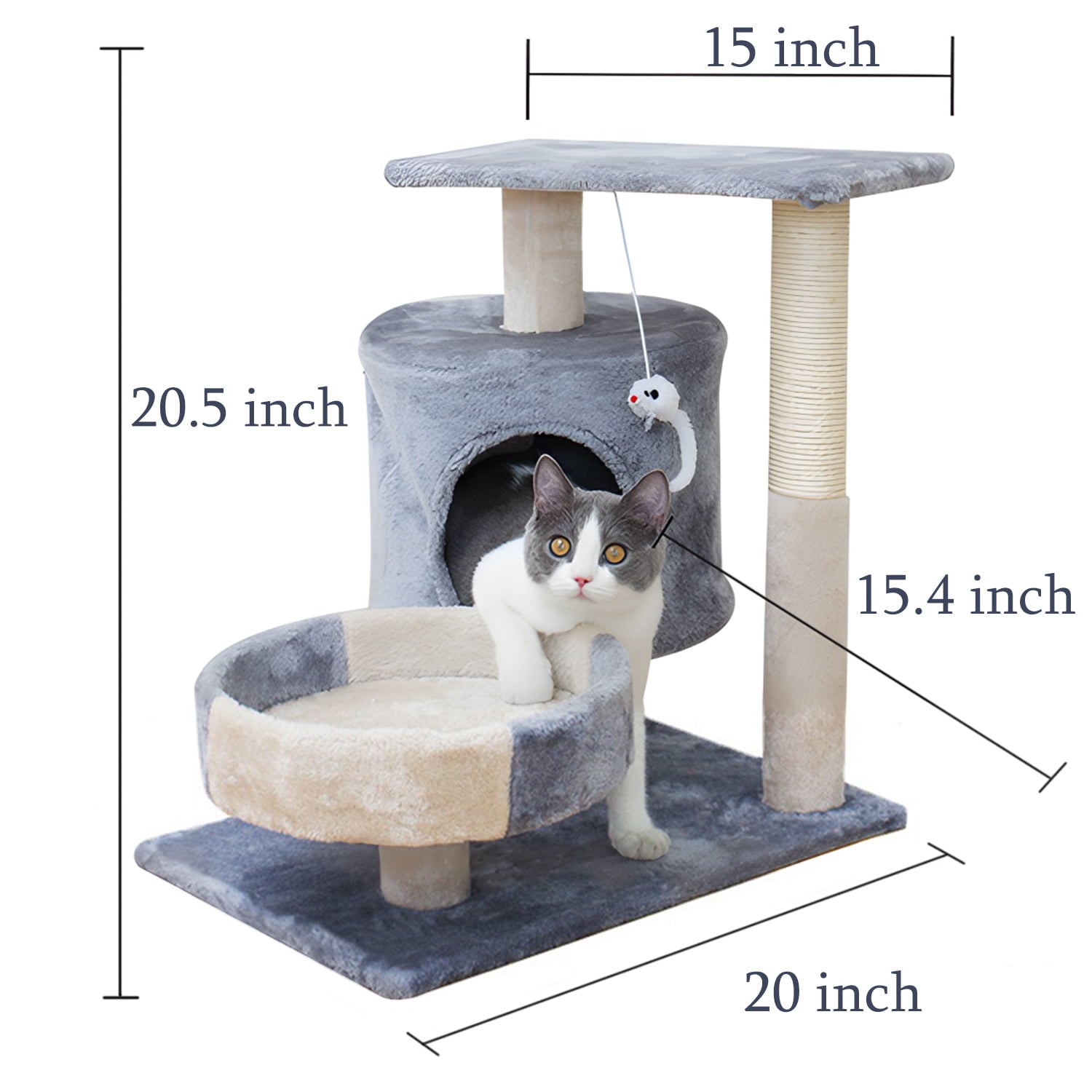 Walchoice Gray Cat Tree Cat Tower for Indoor Cats， Cat Furniture with Scratching Post and Condo， 20.5” x 20” x 15.5”