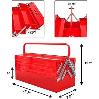 Big Red 17.7 in. L x 7.9 in. W x 8.2 in. H Steel Foldable Portable Tool Box with 5 Tool Trays ANTBC-128R