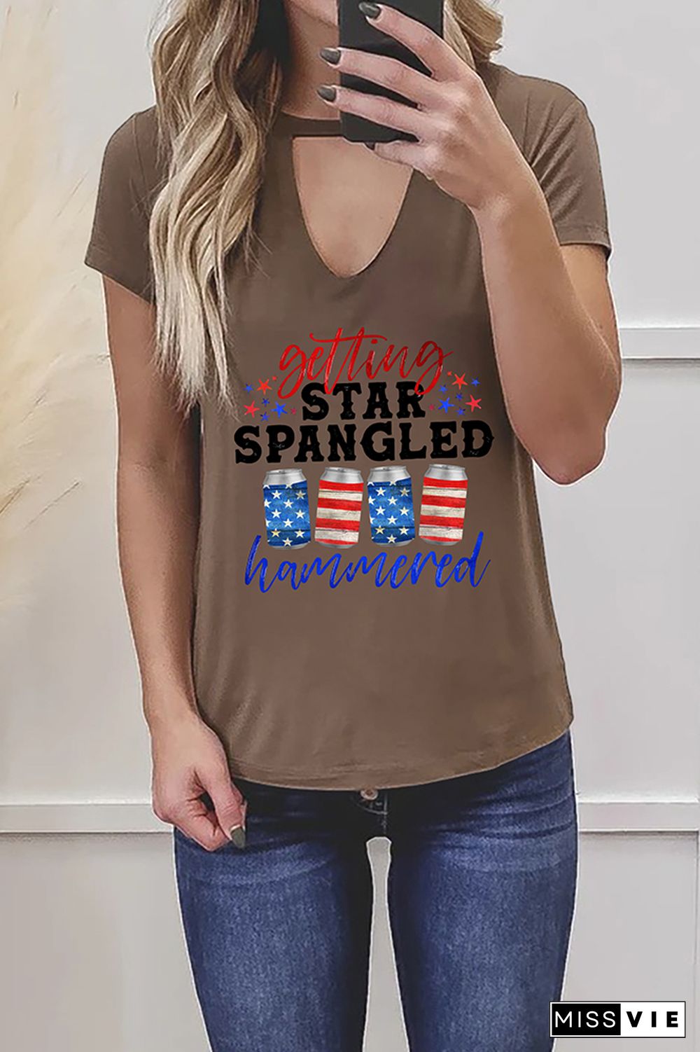 Star Spangled Hammered Beer Graphic Tees for Women Wholesale Short Sleeve T shirts Top