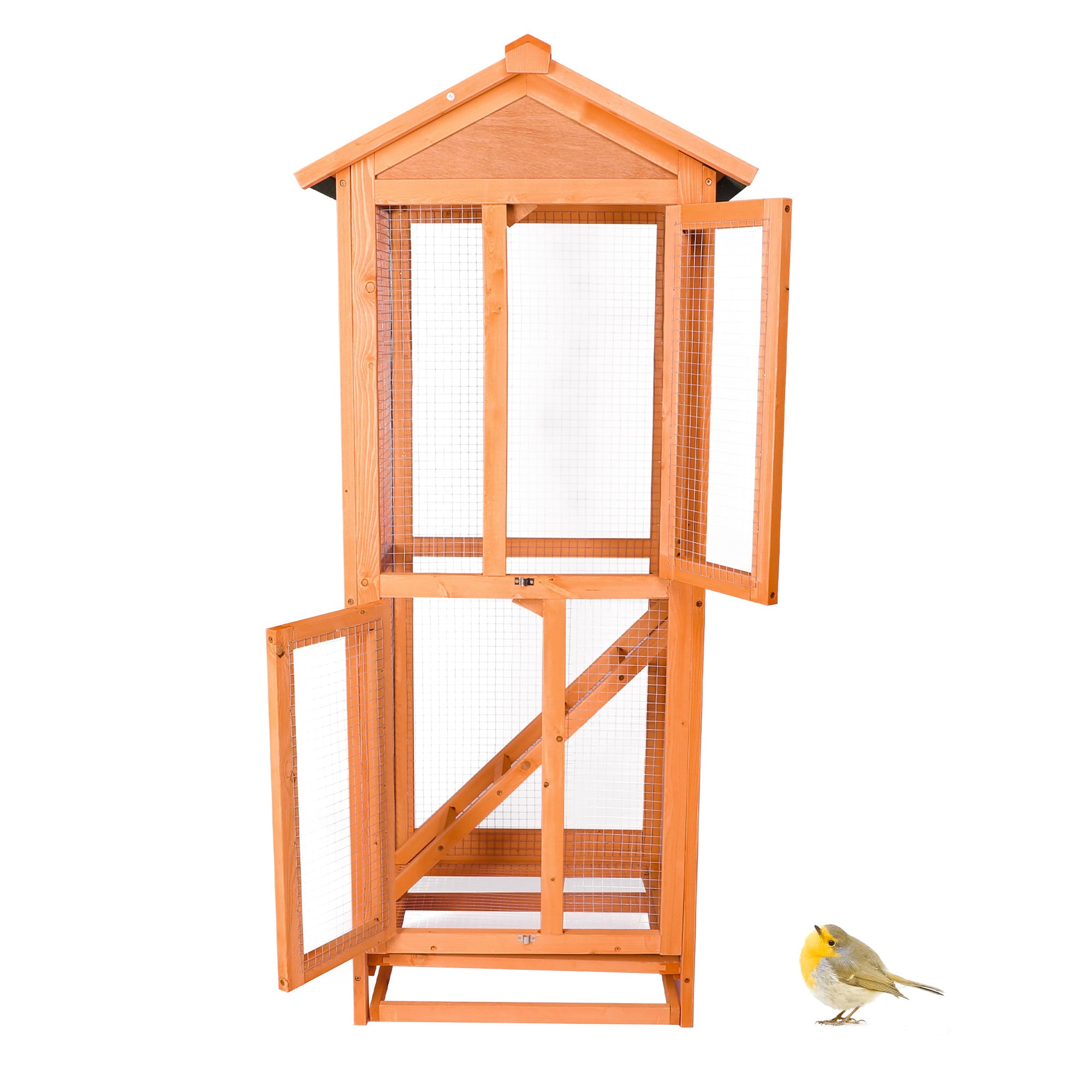 Karmas Product Bird Cage Pet Products Large Wooden Aviary Standing Vertical Play House with Bars for Parakeets Finches