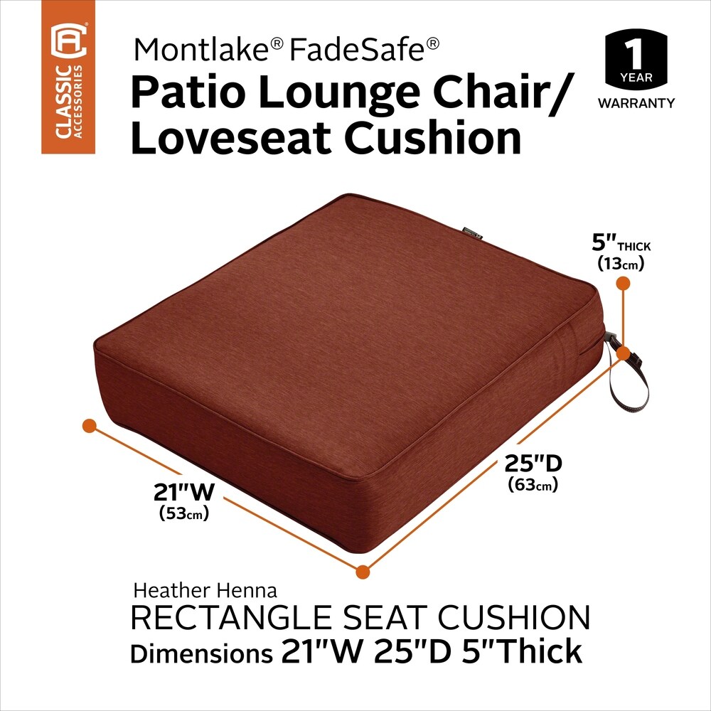 Classic Accessories Montlake Water Resistant 21 x 25 x 5 Inch Patio Seat Cushion