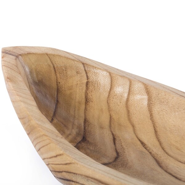 Wood Carved Boat Shaped Bowl Basket Rustic Display Tray - Set of 2