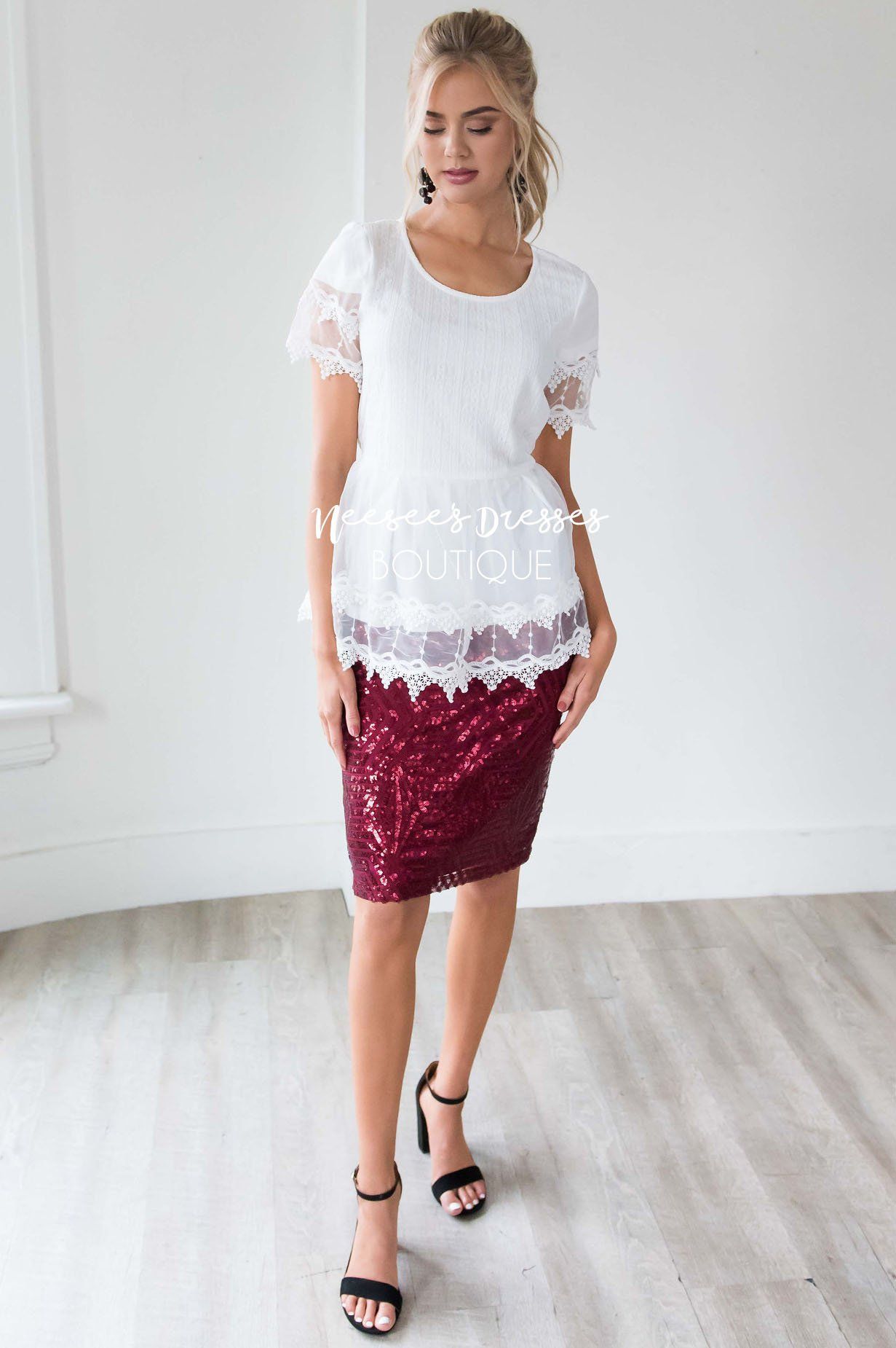 Scallop Lace Tulle Peplum Blouse