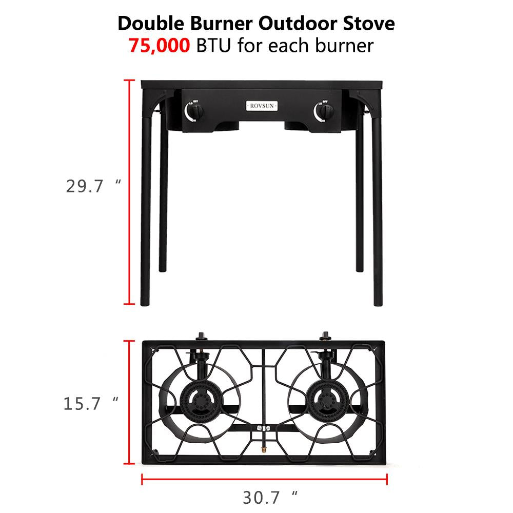 Ktaxon EX72 10.24" Portable Propane 150,000BTU 2 Burner Outdoor Stove with 0-20 Psi Regulator