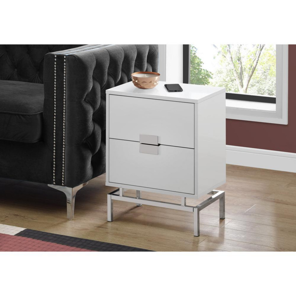 Accent Side Table   24 quotH / Glossy White / Chrome Metal   Contemporary   Side Tables And End Tables   by Homesquare  Houzz