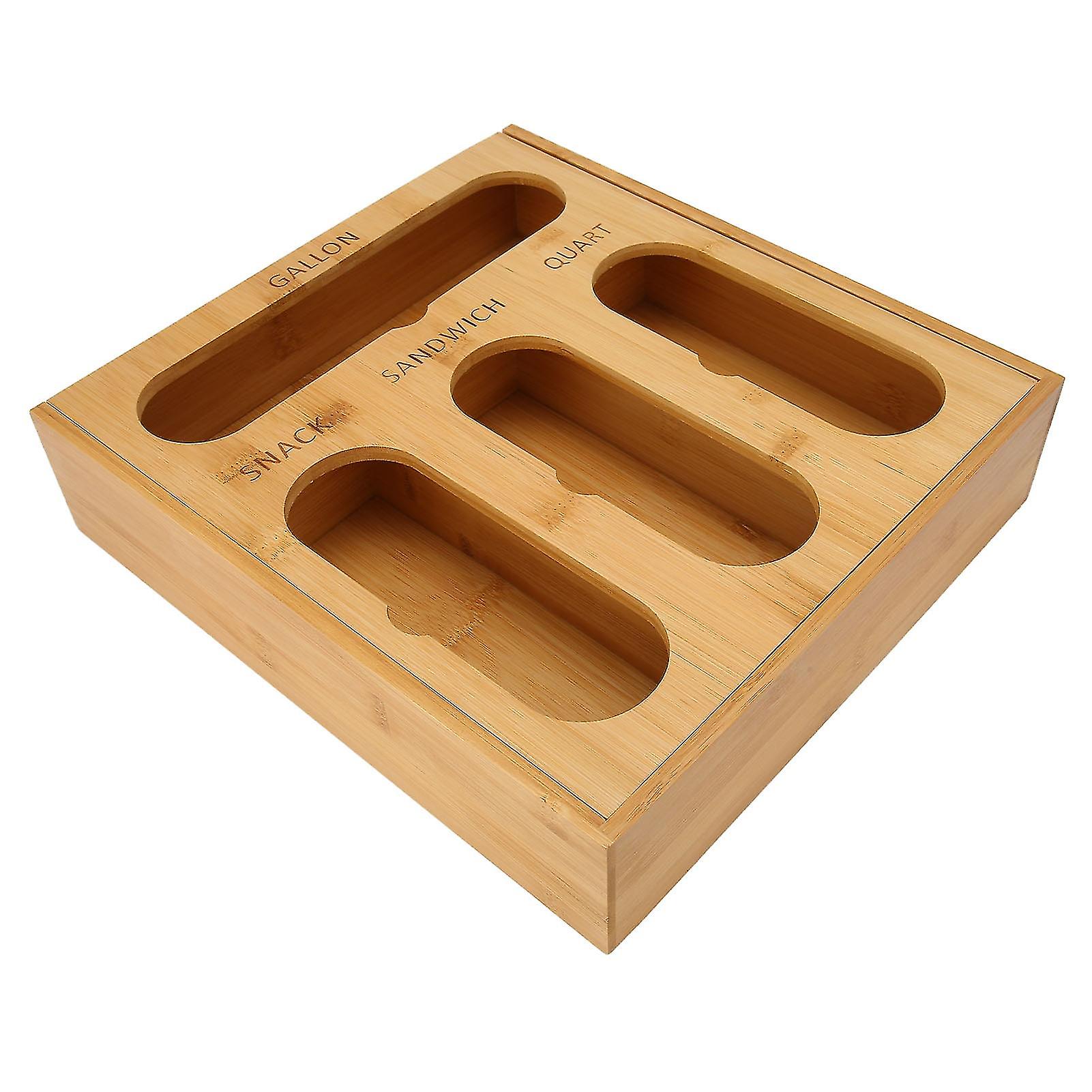 Food Storage Bag Container Bamboo Polished Finish Drawer Design Food Bag Storage Box for Kitchen Home Bamboo Color