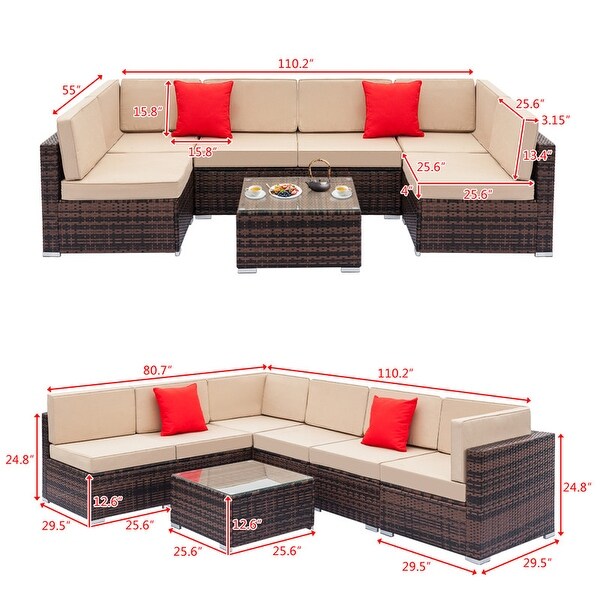 Karlhome 7Piece Outdoor Patio Conversation Set Wicker Sectional Sofa Set