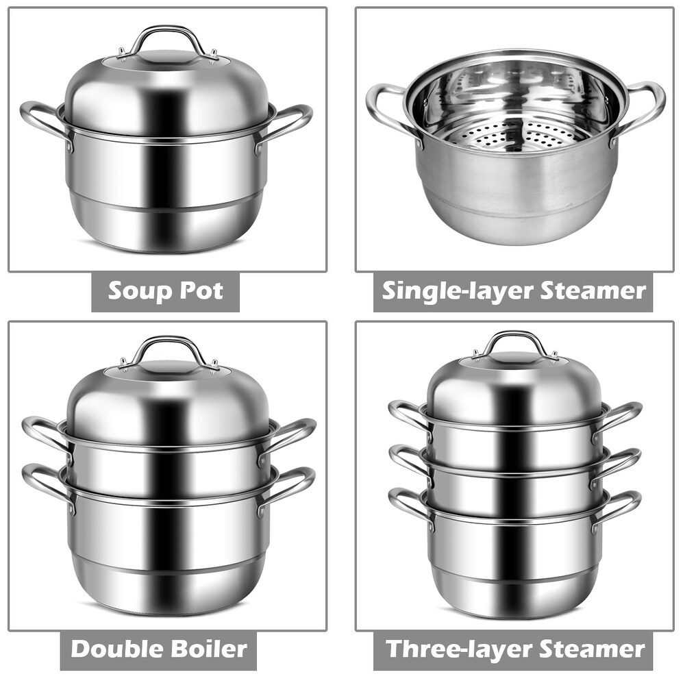 Costway 3 Tier 11 Inch Stainless Steel Steamer Set Cookware Pot