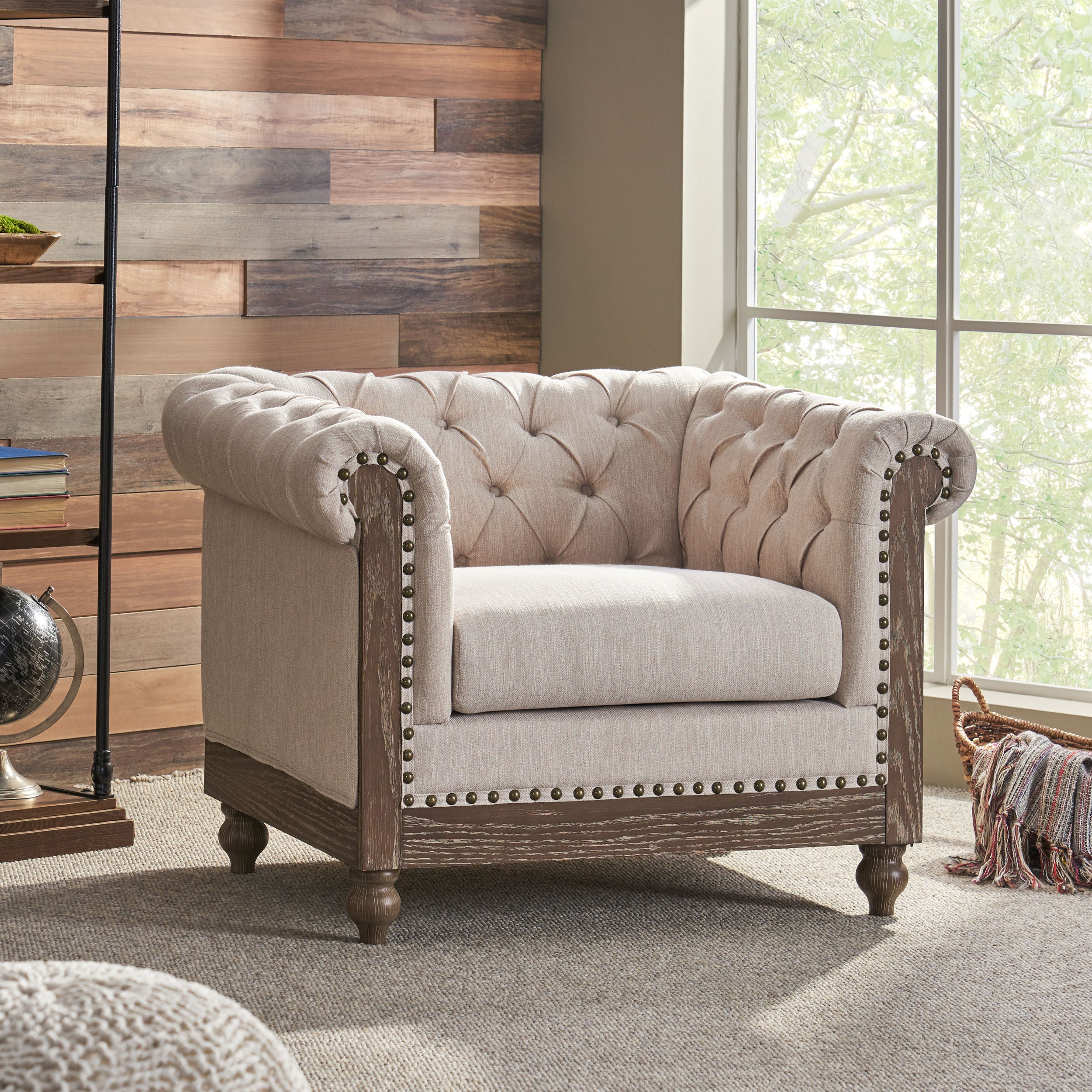 Batavia Chesterfield Tufted Fabric Club Chair with Nailhead Trim