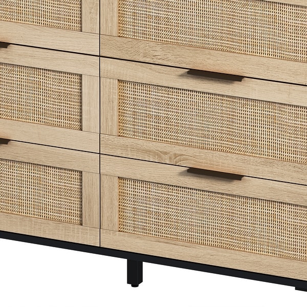 Natural Rattan 6-Drawer Storage Cabinet Dresser(43L*15W) - - 37846152