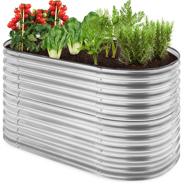 Best Choice Products 63in Oval Metal Raised Garden Bed， Customizable Outdoor Planter For Gardening， Plants