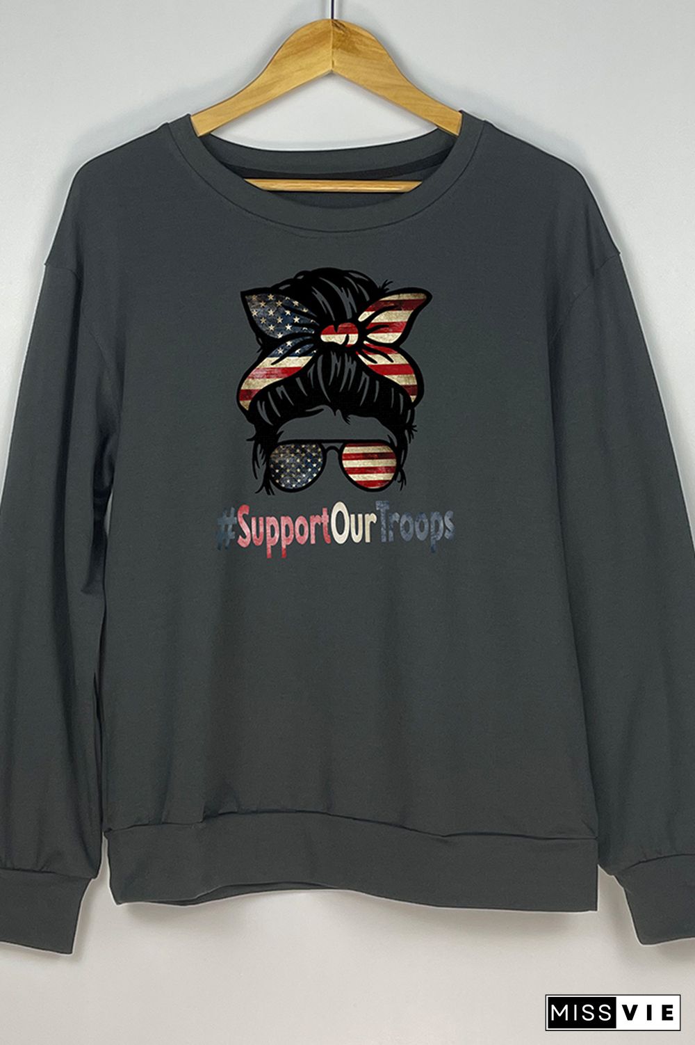 Support Our Troops Print O-neck Long Sleeve Sweatshirts Women Wholesale