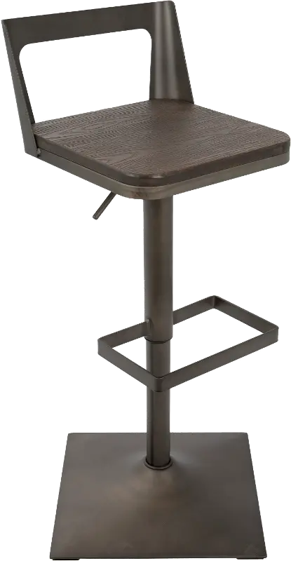 Samurai Antique Metal and Brown Adjustable Bar Stool