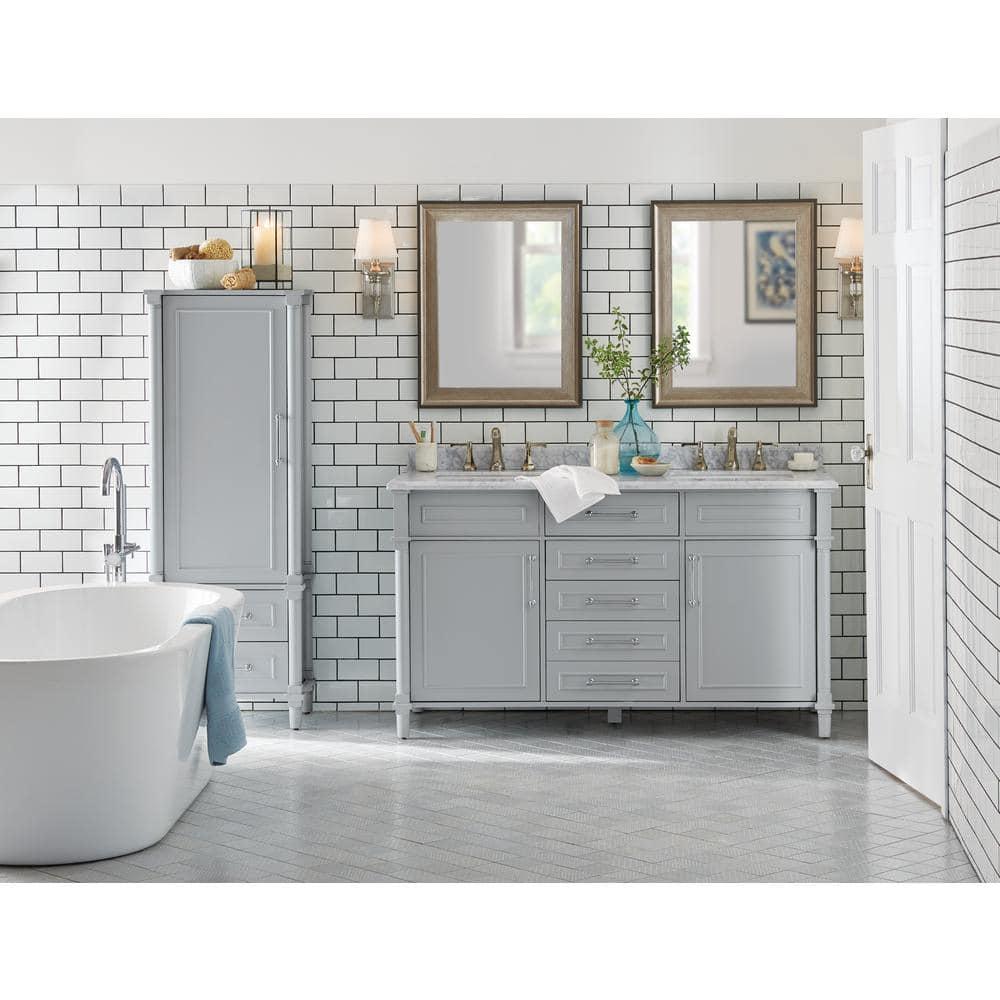 Home Decorators Collection Aberdeen 60 in W x 22 in D x 345 in H Bath Vanity in Dove Gray with White Carrara Marble Top