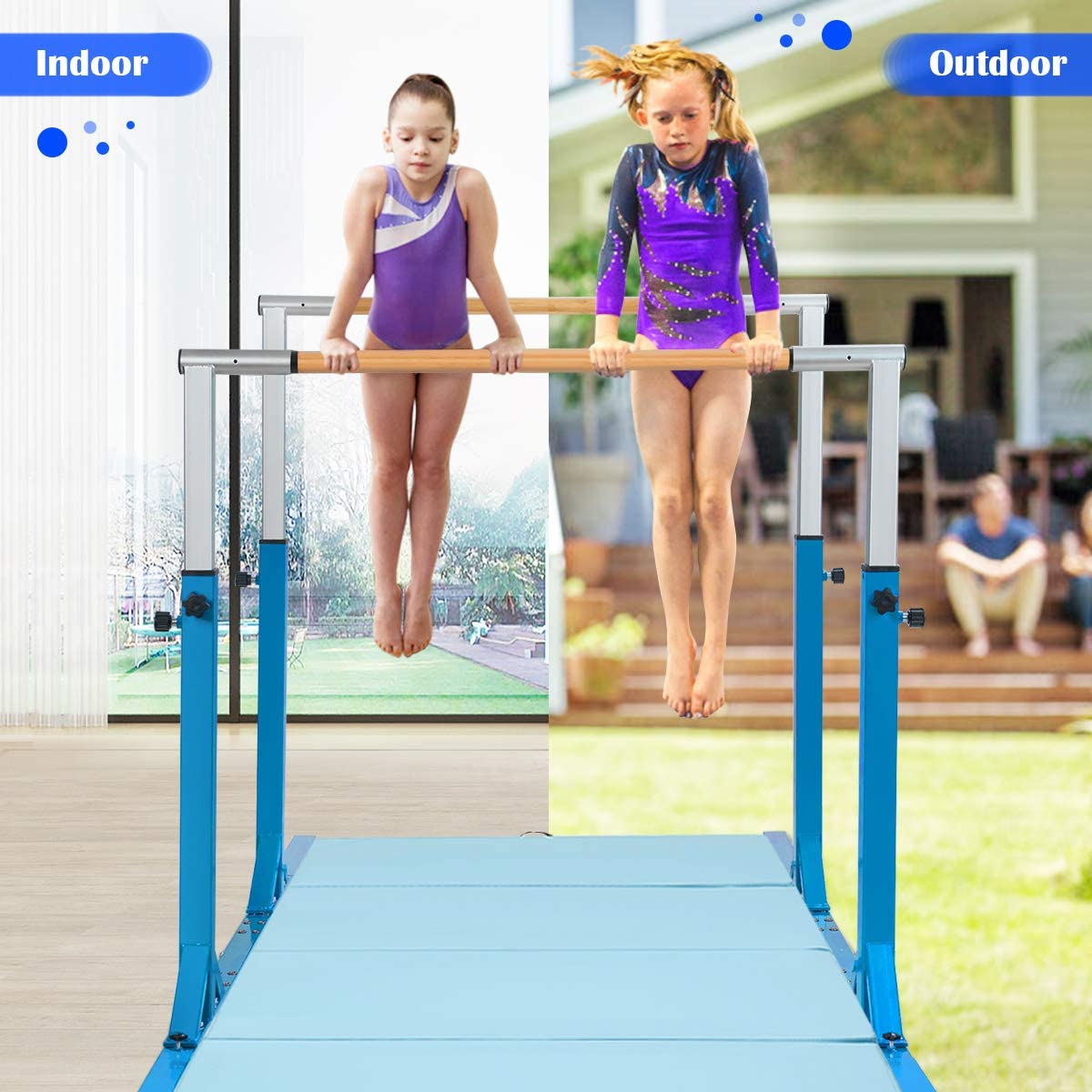 Costzon Double Horizontal Bars, Junior Gymnastic Training Parallel Bars w/11-Level 38-55