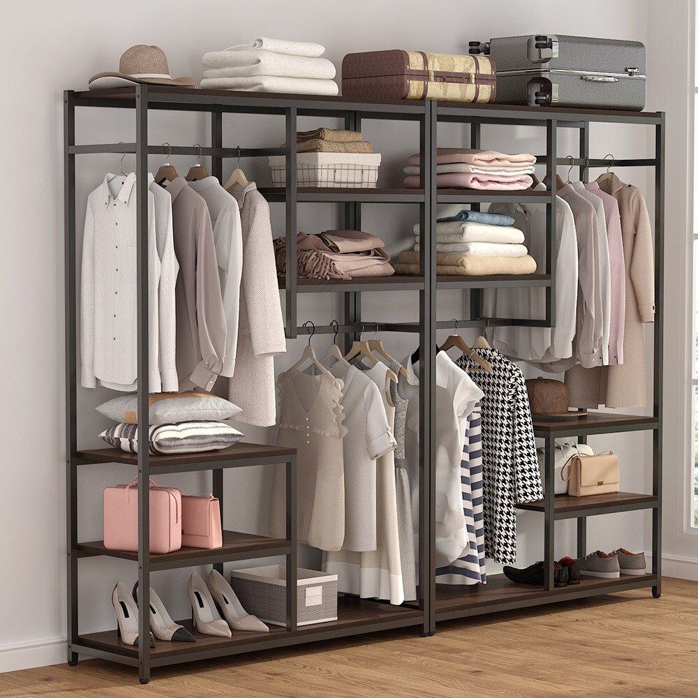 Large closet organizer Double Hanging Rod Clothes Garment Racks with Storage Shelves