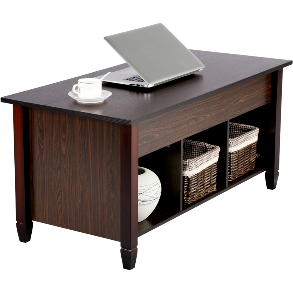 SMILE MART Modern Lift Top Coffee Table with 3 Storage Compartments, Espresso