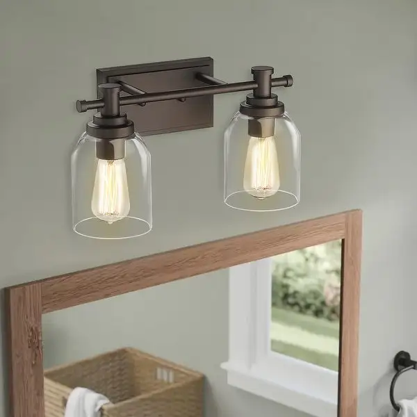 2-Light Bathroom Vanity Light, Farmhouse Bathroom Wall Sconce with Clear Glass Shade