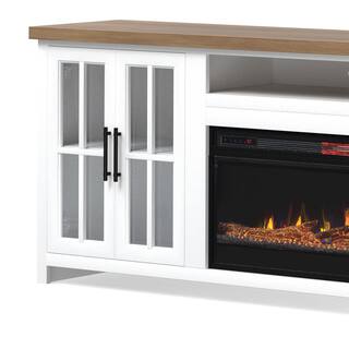 Bridgevine Home 97 in. Fully Assembled White and Brown TV Stand with Electric Fireplace Fits TV's up to 85 in. HT5410.BJW