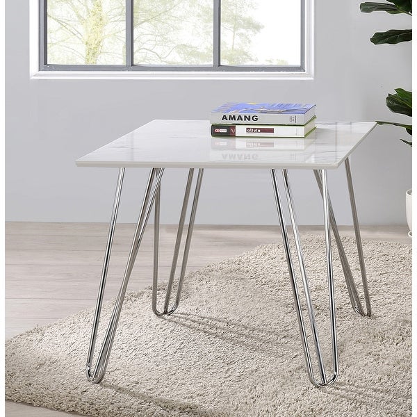 Anabel White and Chrome Hairpin Leg Square End Table