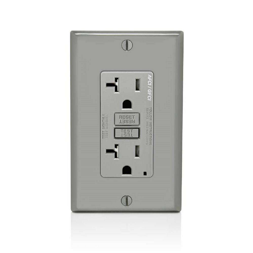 Leviton 20 Amp 125-Volt Duplex Self-Test SmartlockPro Tamper Resistant AFCIGFCI Dual Function Outlet Gray AGTR2-GY