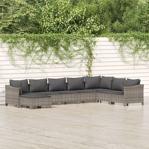 vidaXL Patio Furniture Set 8 Piece Armchair Sofa with Cushions Gray Poly Rattan   Tropical   Outdoor Sofas   by vidaXL LLC  Houzz