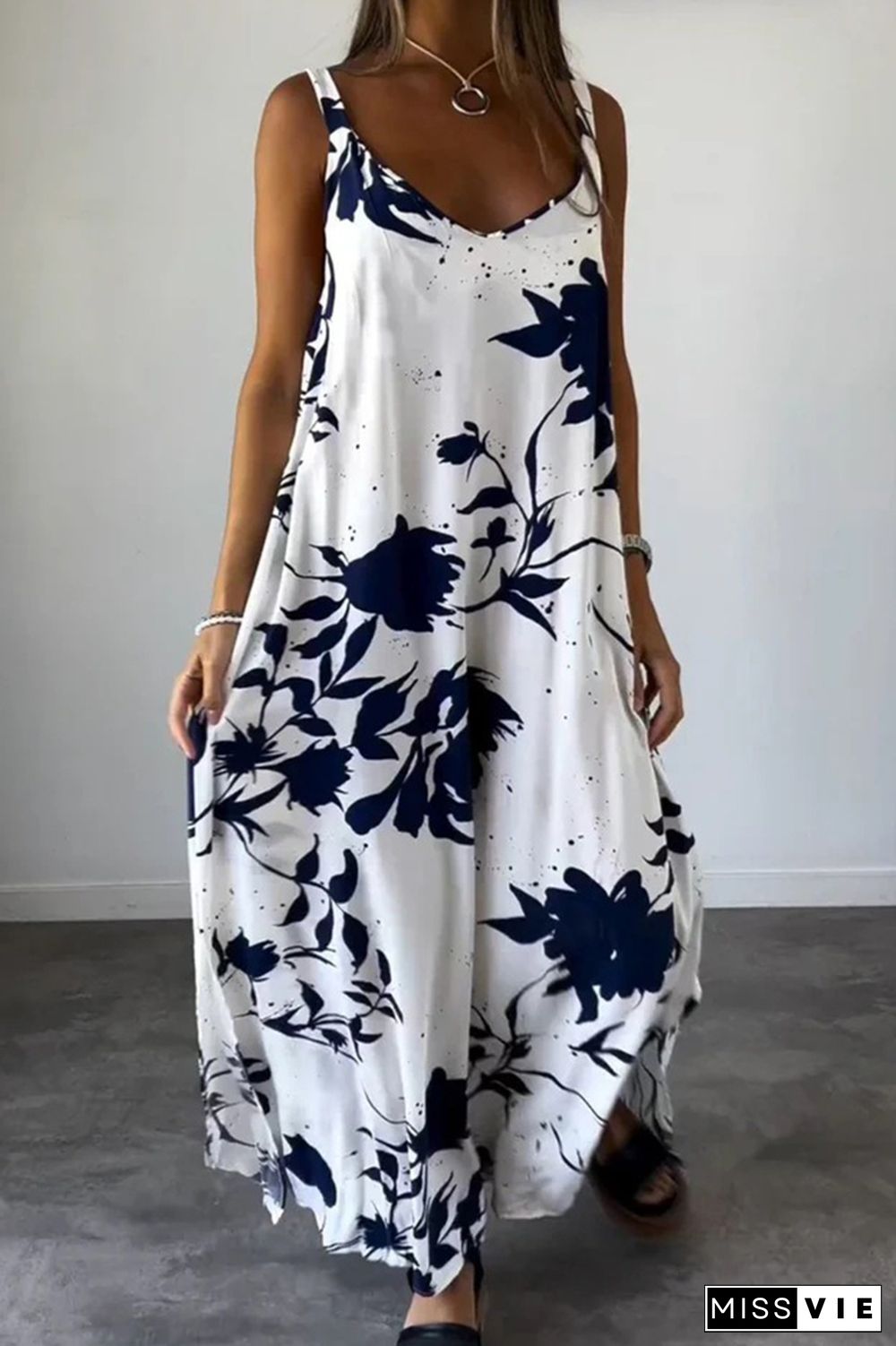 Casual Floral Backless V Neck Printed Dresses