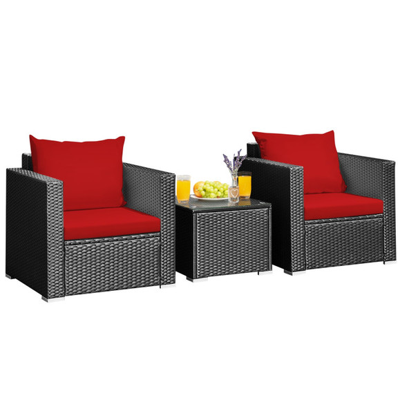 Costway 36207958 3 Pieces Patio Wicker Conversatio...