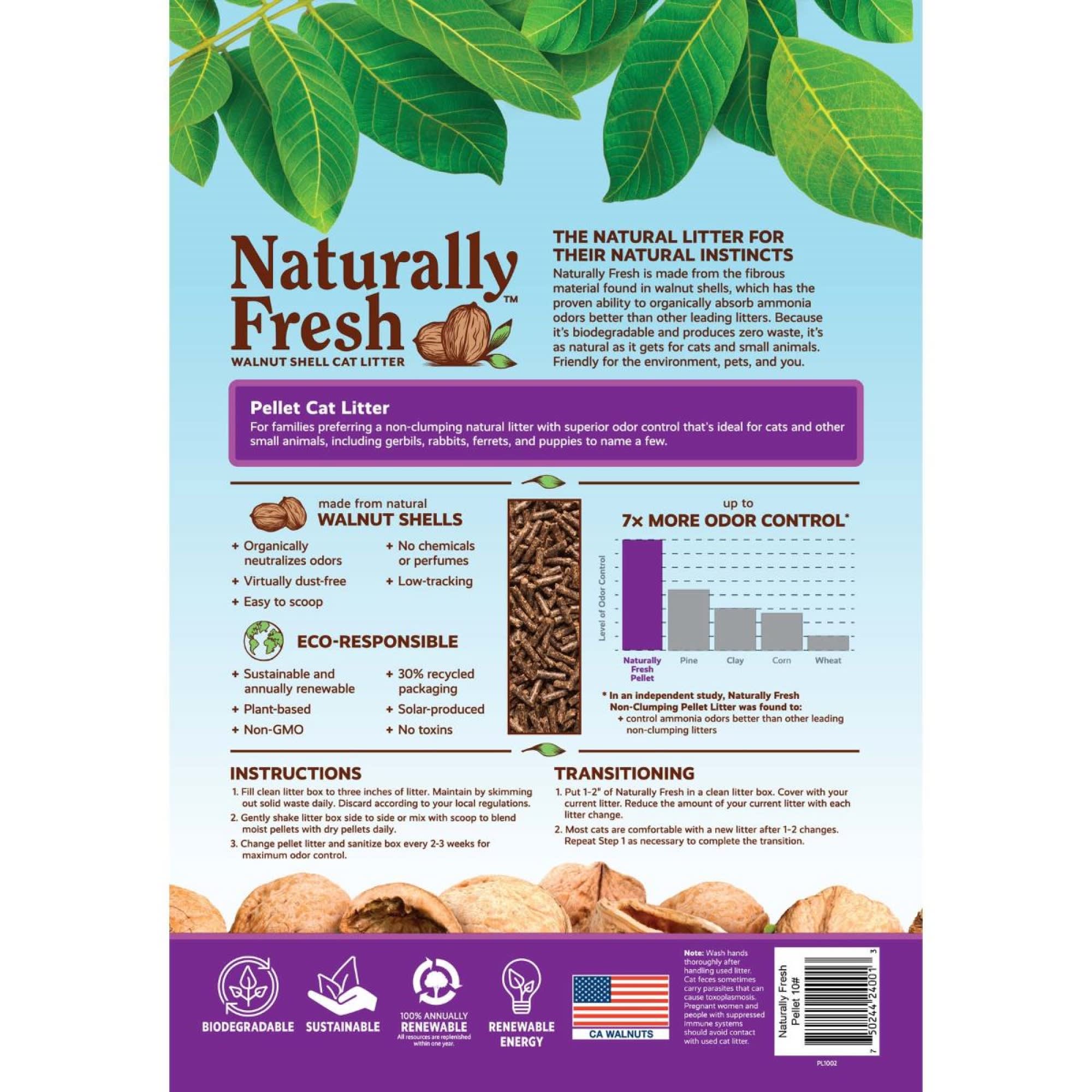 Naturally Fresh Pellet Formula Unscented Non-clumping Walnut Cat Litter， 26 lbs.