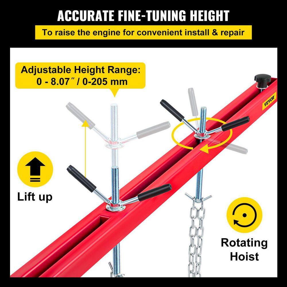 VEVOR Engine Support Bar 1100 lbs. Capacity Engine Transverse Bar Engine Hoist 2 Point Lift Holder Hoist Dual Hooks FDJZCG1100LBSJTOPV0