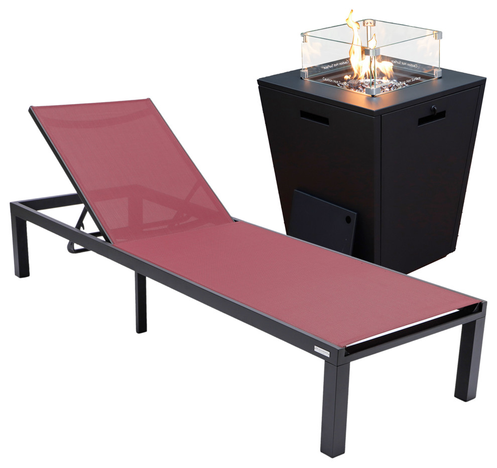 LeisureMod Marlin Black Patio Chaise Lounge Chair with Fire Pit Table   Contemporary   Outdoor Lounge Sets   by LeisureMod  Houzz