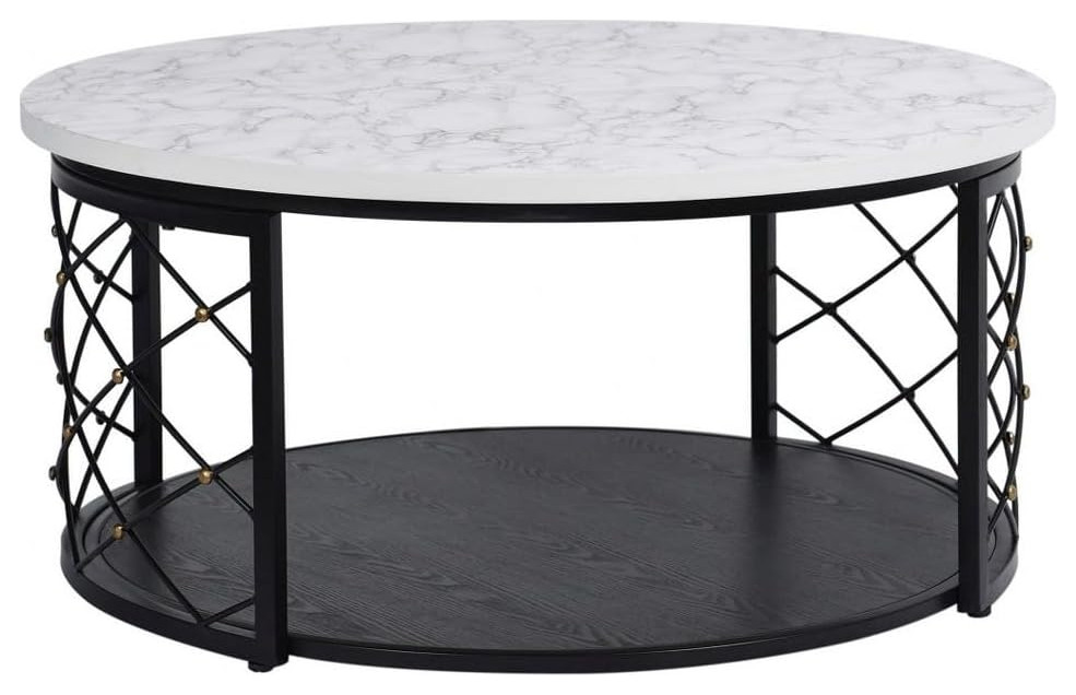 Contemporary Coffee Table  Open Lower Shelf  ampCrossed Sides With Faux Marble Top   Contemporary   Coffee Tables   by Decor Love  Houzz