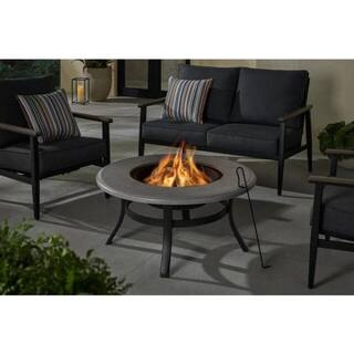 Hampton Bay Whitfield 38 in.Round Black Steel Concrete-Look Tiletop Wood Burning Fire Pit 3022FP-2