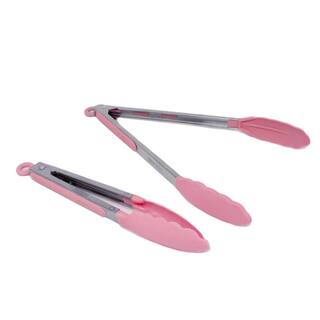 ExcelSteel 9 in. Stainless Steel Pink Silicone Tongs with Stay Cool Handle (Set of 2) 060A2