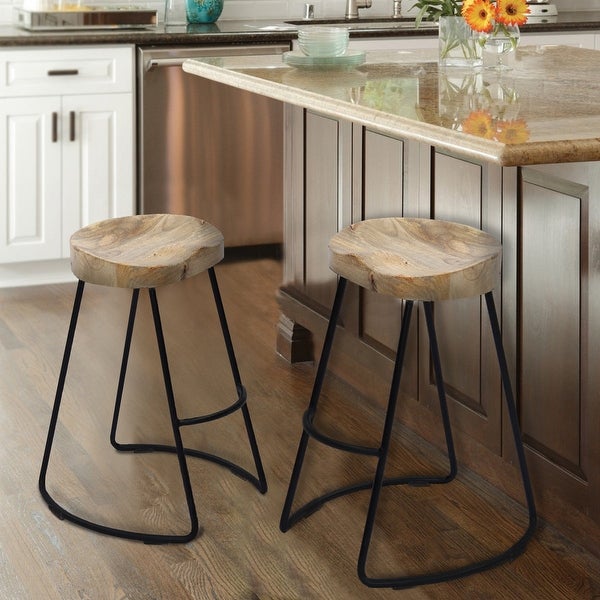 The Urban Port Brand Classy Wooden Barstool With Iron Legs (Long) - 30 H x 20 W x 16 L