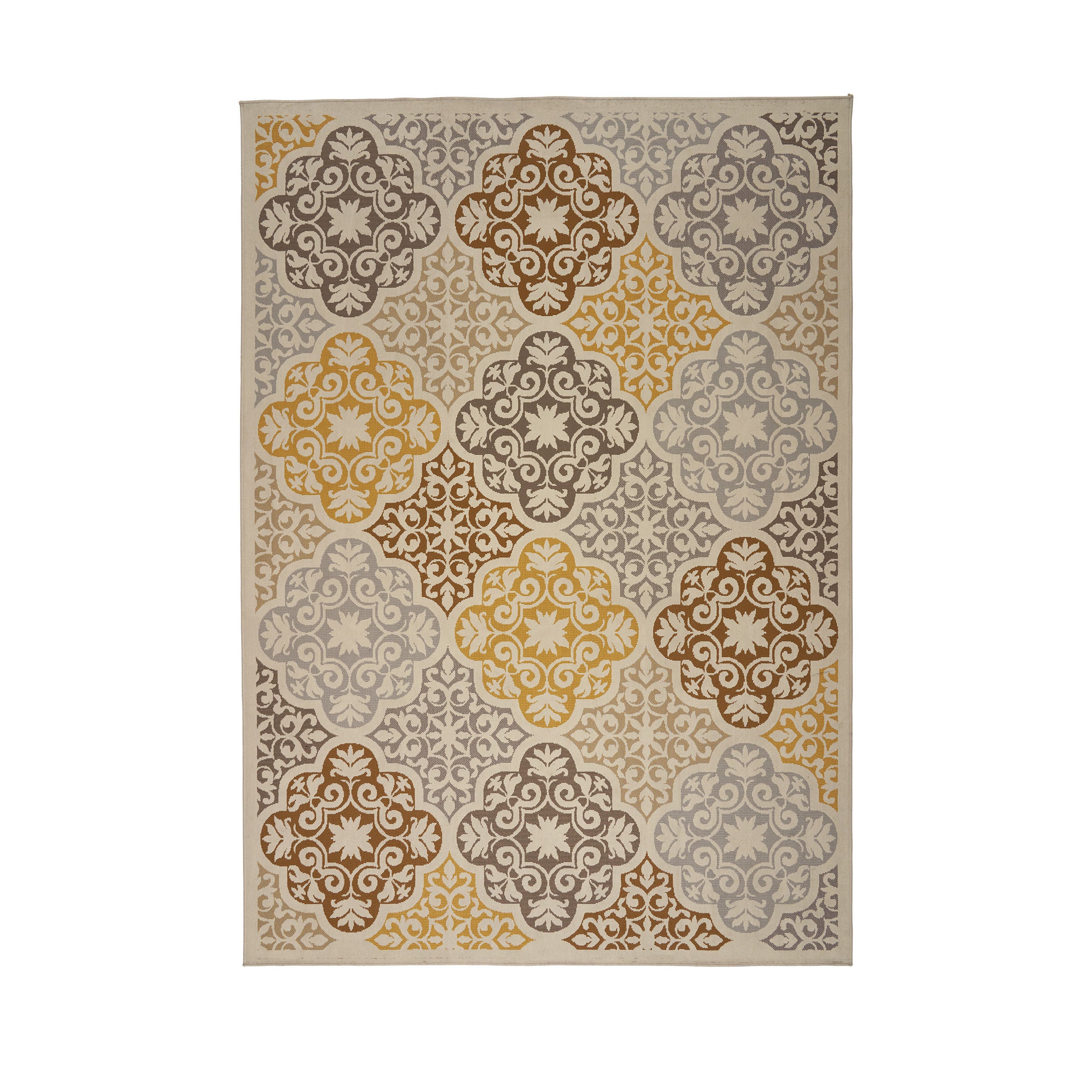 Shelton Outdoor Modern Oriental Quatrefoil Ivory and Gray Rectangular Area Rug