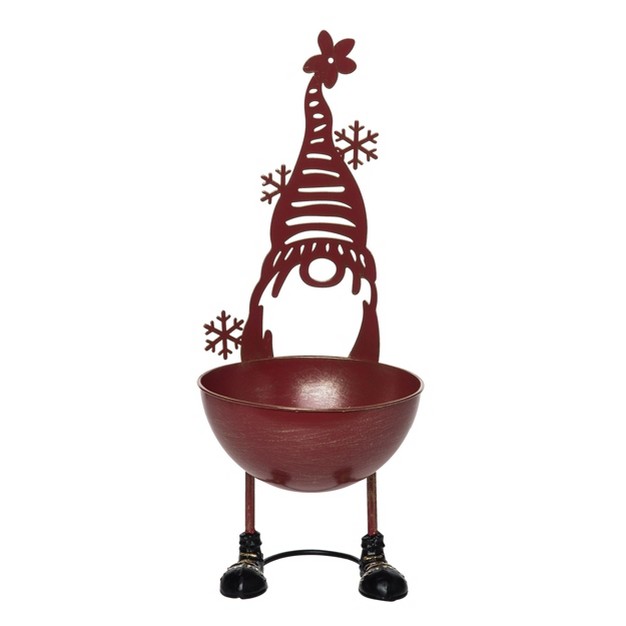 Transpac Metal 15 25 In Red Christmas Gnome Bowl Decor