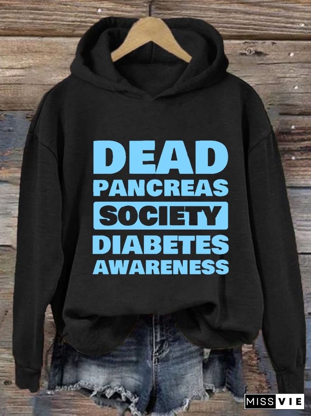 Women's Casual Diabetes Awareness Dead Pancreas Society Printed Long Sleeve Sweatshirt