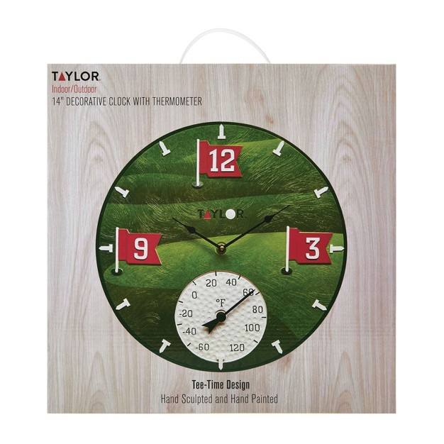 Taylor Precision Products 14 in X 14 in Tee Time Poly Resin Clock And Thermometer