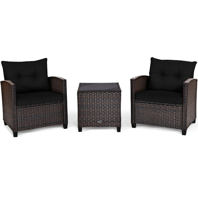 3 Pieces Patio Rattan Furniture Set Outdoor Wicker Conversation Set with Washable Cushion and Coffee Table