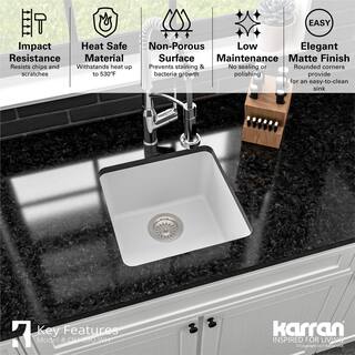 Karran White Quartz 17 in. Undermount Bar Sink QU-690-WH